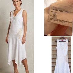 Derhy designer linen dress chic vintage quality sophisticated white