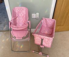 Dolls cot and high chair