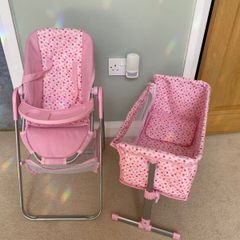 Dolls cot and high chair
