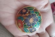 Vintage gold tone enamel cloisonne floral brooch.