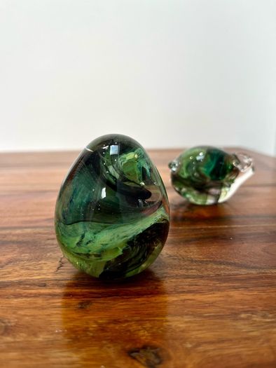 2 Vintage Hand- blown Glass Paperweights
