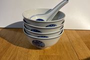 Vintage koi fish Chinese rice bowls and spoons