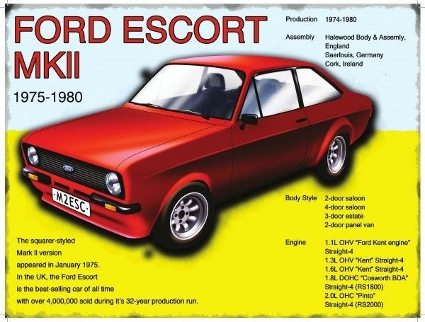 Ford Escort Mark Two Classic Mark 2 Tin Metal Sign