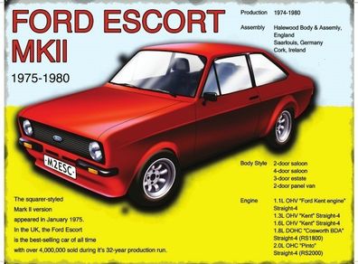 Ford Escort Mark Two Classic Mark 2 Tin Metal Sign
