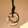 Black Leather Cord, Glass & Gold Colour Metal Ring Long Necklace Image 7