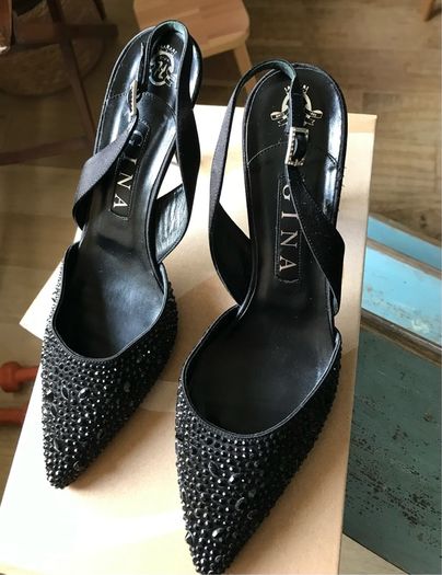 Gina Black Embellished Heels