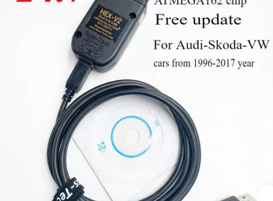 Newest Vagcom 24.7 Vag Com 24.7 Vcds Hexv2 Hex Can Interface For Vw Audi Skoda Seat Vag 24.7 Atmega162