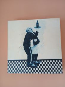 Vintage Italian Waiter Canvas Wall Art Chef Butler Wine Decor.