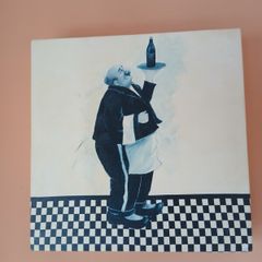 Vintage Italian Waiter Canvas Wall Art Chef Butler Wine Decor.