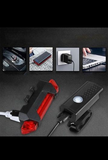Bike Light, USB LED Rechargeable, Front and rear, Headlight Lamp Flashlight Cycling Safety Warning Light