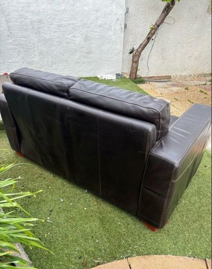 Black Leather 2 Seater Sofa - Good Condition - 160cm Wide