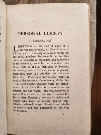 Personal Liberty. The Great Question Of To-day  By E. F. B.fell . First Edition 1917 Hardback In Good Condition. See Photos For Same.