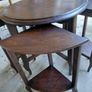 Vintage round nest of tables central round table four pie slice nesting tables tucked underneath Image 5