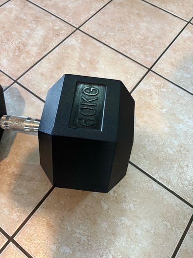 60kg Rubber Hex Dumbbell, Strongman, Powerlifter, Cheap!!