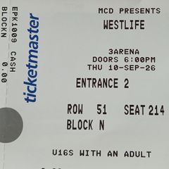 Two seated Westlife tickets for sale Thurs Sept 10th