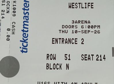 Two seated Westlife tickets for sale Thurs Sept 10th