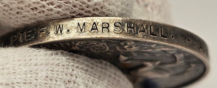 WWI 1914-1918 Silver Medal 112314 PTE. F. W. MARSHALL R. A. M. C. 33.7 Grams Sterling Silver