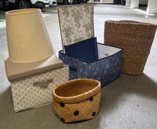 Storage Boxes, baskets and lamp shade