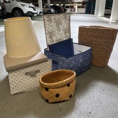 Storage Boxes, baskets and lamp shade