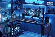L Shaped Corner Desk - 100x70 cm Study Office Gaming Desk, Computer Desk Small Writing Table, Large Reversible Storage Shelves, Bookshelf Workstation for Study Play Work Bedroom Home Office