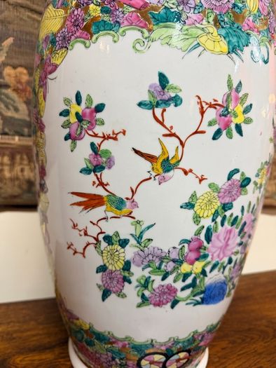 Vintage Hand-Painted Famille Rose Ceramic Vase