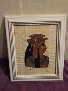 Egyptian Papyrus Painting Framed Queen Cleopatra Profile