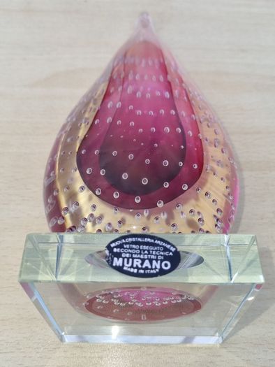 Murano transparent teardrop art glass paperweight (stopper)