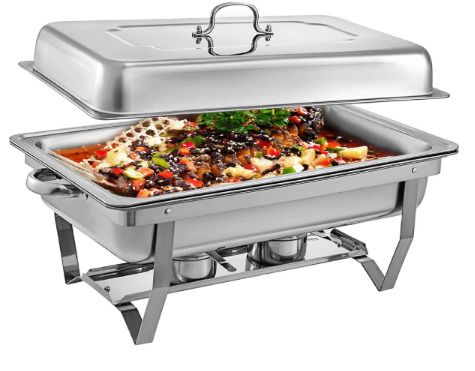 8 Pcs Chafing Dishes Buffet Stove Food Warmer 9L / 8 Quart Stainless Steel Foldable for Self-Service Restaurant Catering Parties