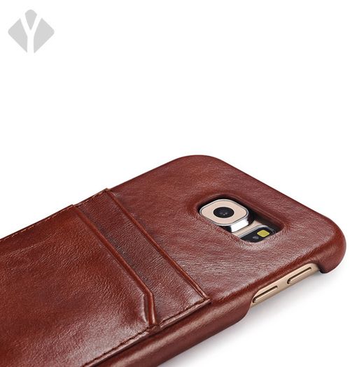 S6 Vintage Leather Back Cover With Card Slots