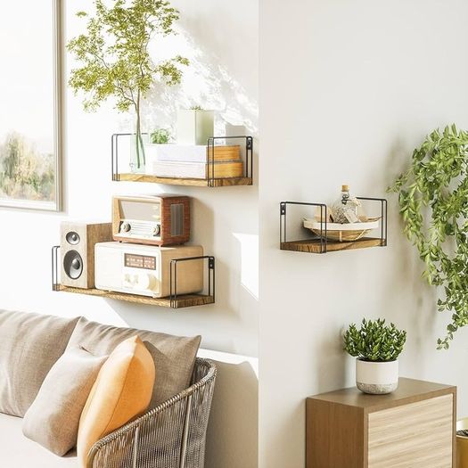 Rustic Floating Shelves, Decorative Wood Wall Shelves Set of 3, Wall Mounted Storage Shelves for Bedroom, Living Room, Kitchen, Bathroom, Office and More Carbonized