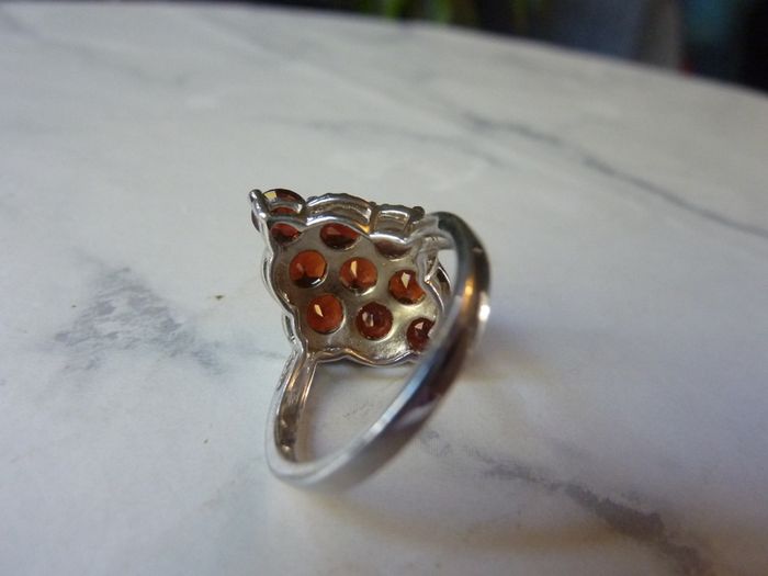 Statement Sterling Silver and Garnet Cluster Ring, Size L