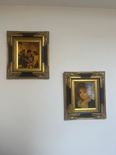 Pair of Vintage Style Framed Prints - Ornate Black & Gold Frames