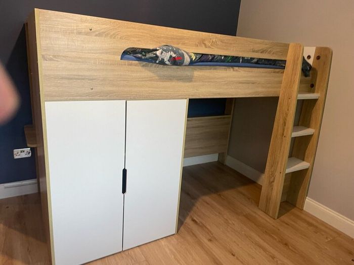 Bunk bed with desk and double cupboard
