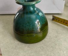 Vintage Small GREEN GLEAZED Studio Pottery BUD VASE by Youghal Pottery of Ireland .