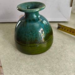 Vintage Small GREEN GLEAZED Studio Pottery BUD VASE by Youghal Pottery of Ireland .