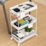 Storage Trolley 3-Tier Rolling Utility Cart Slide Out Shelving Organization Shelf for Laundry Bathroom Kitchen with Small Containers & Hooks White (FREE POSTAGE) Image 7