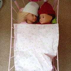 Our Generation Dolls Bundle & Pink Metal Doll Cot with Bedding. Unwanted present for grandchild who is too old to play with them.