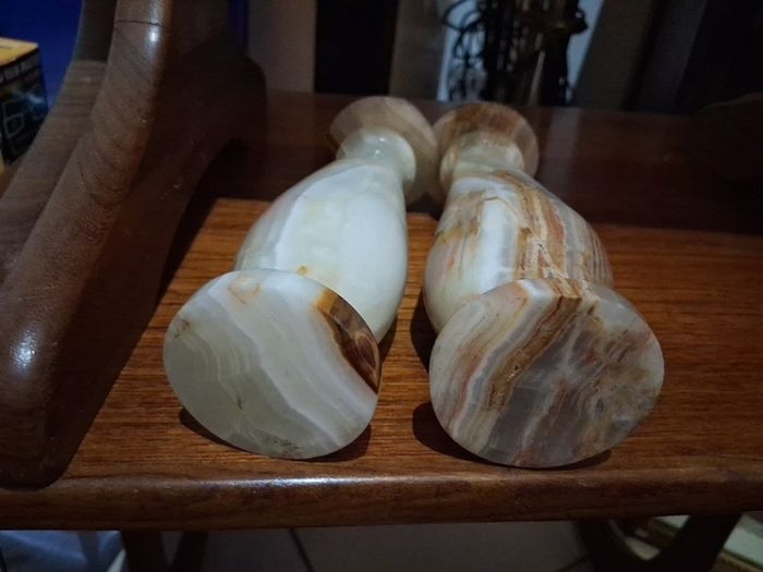 Pair Onyx stone candlesticks