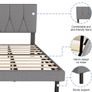 King Bed Frame, Light Grey, Upholstered Wooden Slat Bed Frame with Headboard Image 5