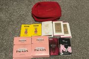 Perfume samples plus a cosmetics bag