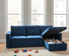Blue Corner Sofa Bed Storage,215cm