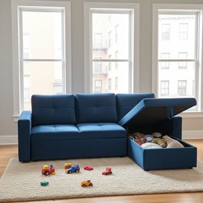 Blue Corner Sofa Bed Storage,215cm