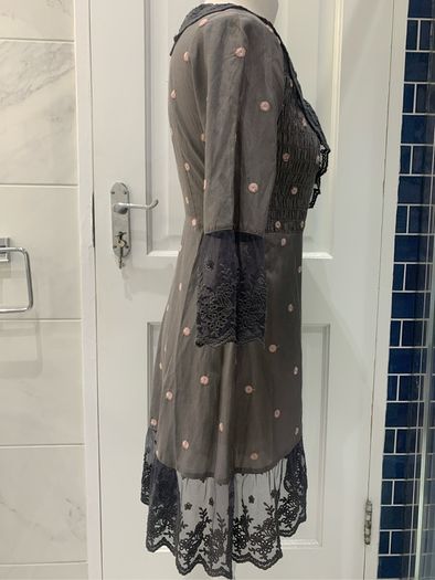 Odd Molly Grey lace & pink embroidered dress. Size 8/10