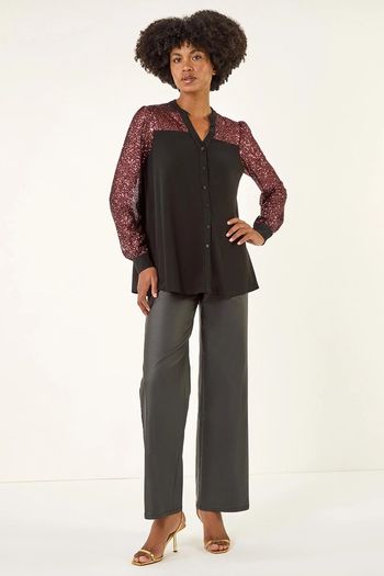 Embellished Sequin Stretch Blouse