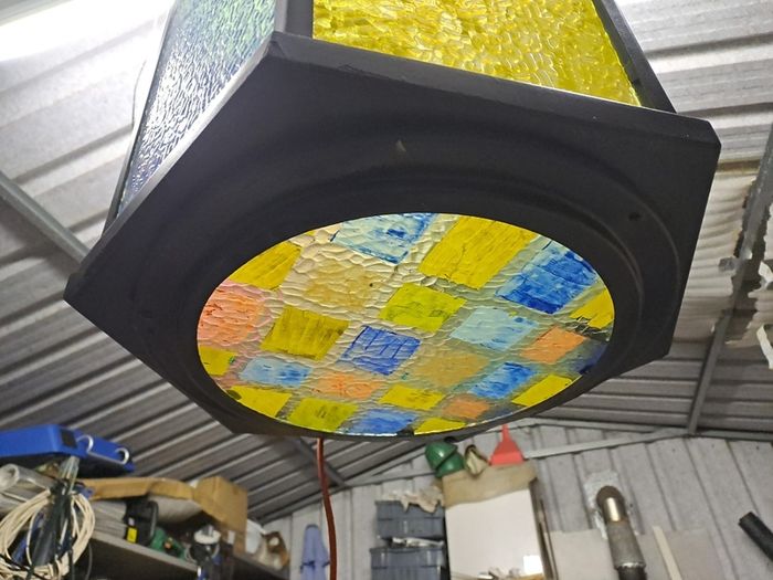 Large old metal and glass lampshades
