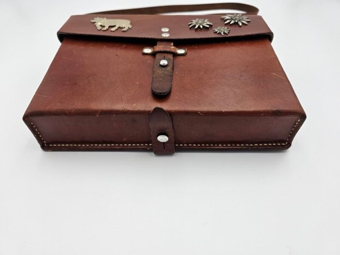 Original Swiss Army Issued Officier Leather Bag Collectable with Swiss Decorations