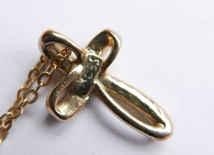 Vintage Gold Plated and Blue Austrian Crystal Cross Necklace length 16"