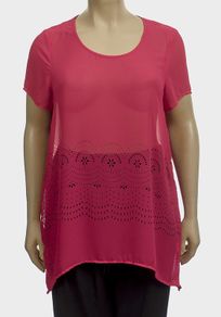 Brand new Kate Madison  Pink Scoop Neck Cap Sleeve Floral Detail Long Top size UK18 EU46 Postage included