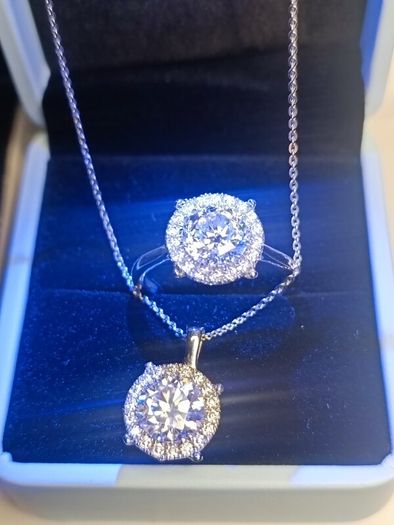 High quality 2 Ct + 2Ct Moissanite Solitaire Ring and Pendant Set.