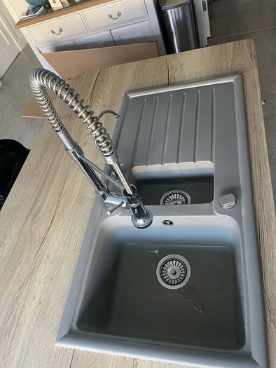 Grey Pyragranite Double Kitchen Sink with Taps